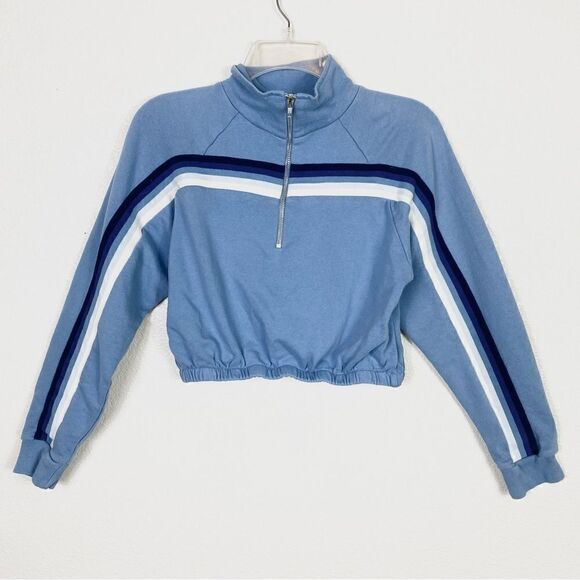 PacSun Tops - Pacsun PS/LA Blue Horizontal Striped Cropped Sporty Pullover Sweatshirt